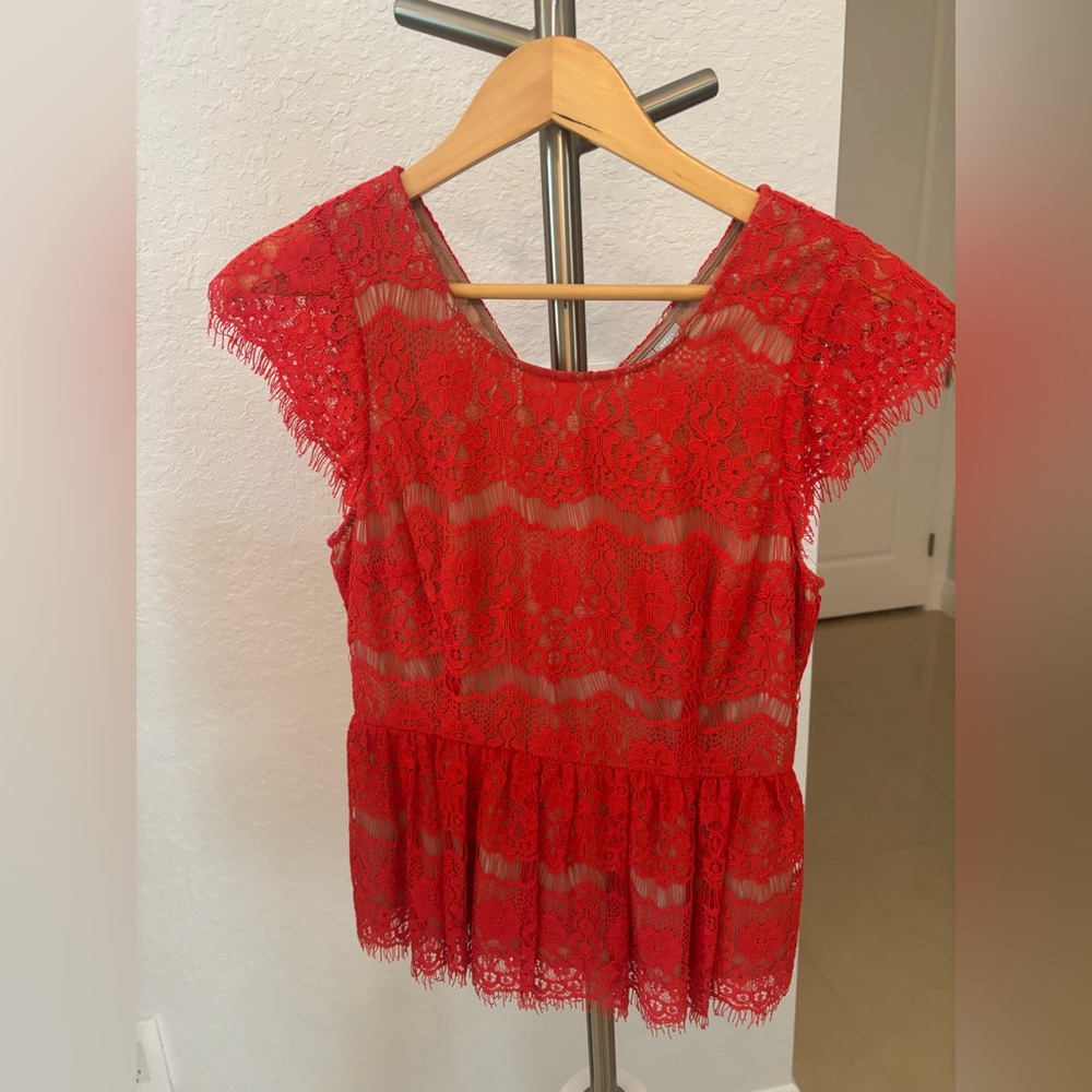 Maeve Vibrant Red Lace Blouse